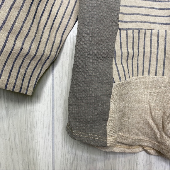 Khangura Linen Colorblock Patchwork Linen Top Lagenlook size XS Extra Small - Picture 6 of 10